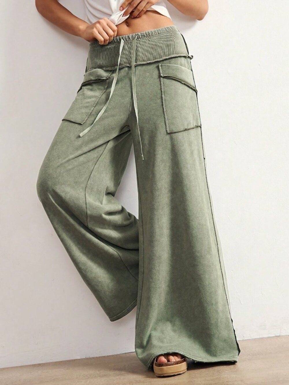Army Green Casual Women's Streetwear Knit Pants - Picture 6 of 7